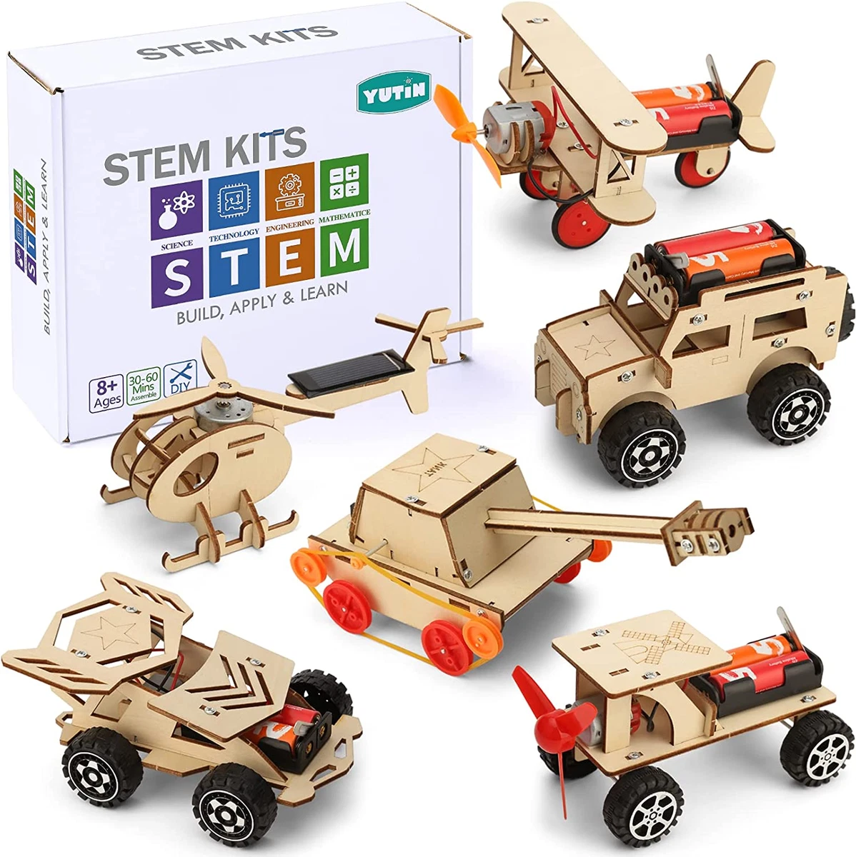 6 in 1 STEM Building Kits for Kids, Wooden Car Model Kit for Boys to Build,  DIY