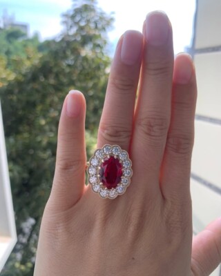 Vintage Inspired Ruby & Diamond Halo Ring - 18K Gold Plated Cocktail Ring