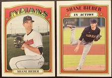 (19) 2021 TOPPS HERITAGE SHANE BIEBER BASE IN ACTION #47 #48 INDIANS