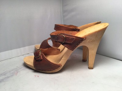 candies sandals heels leather 1980 1980s slides brown sexy