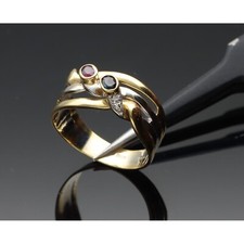 ANELLO CON ZAFFIRO, RUBINO E BRILLANTI IN ORO 750/1000