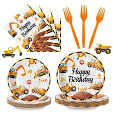 100 Pcs Construction Birthday Party Supplies - Construction Themed Plates and...