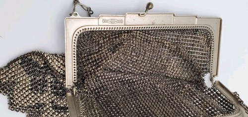 Vintage Art Deco Whiting Davis Mesh Purse Black Enameled - Picture 5 of 15
