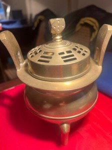 Korean Antique  Vintage Brass Tripod Sensor incense burners early 20th c
