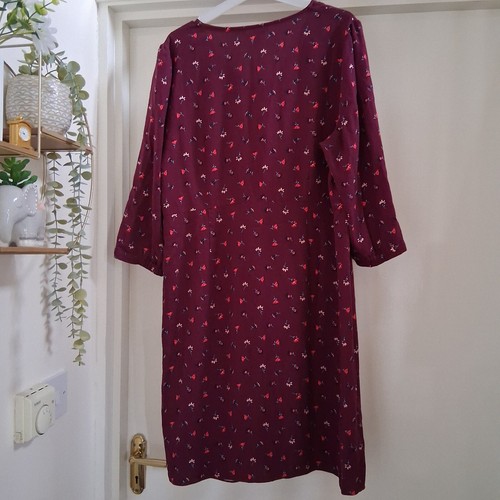 Boden Ladies Day Dress UK 18L 18 Fit Flare Midi Floral Print Burgundy Red Summer - Picture 6 of 9
