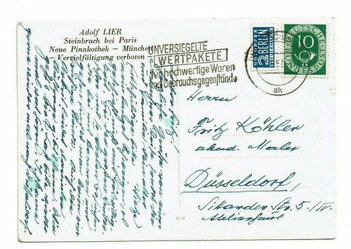 Josef Vietze (1902-1988) pintor autógrafo 1952 postal Fritz Köhler Düsseldorf - Imagen 2 de 3