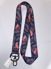 Portachiavi cordino largo Vera Bradley nuovo con etichette pappagallo baldacchino brillante uccellini blu navy