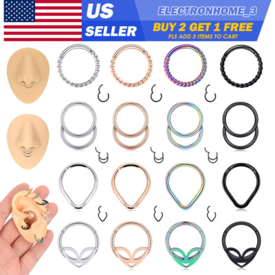 1PC Nose Ring Steel Hinged Segment Septum Clicker Daith Hoop Earrings 8MM-10MM