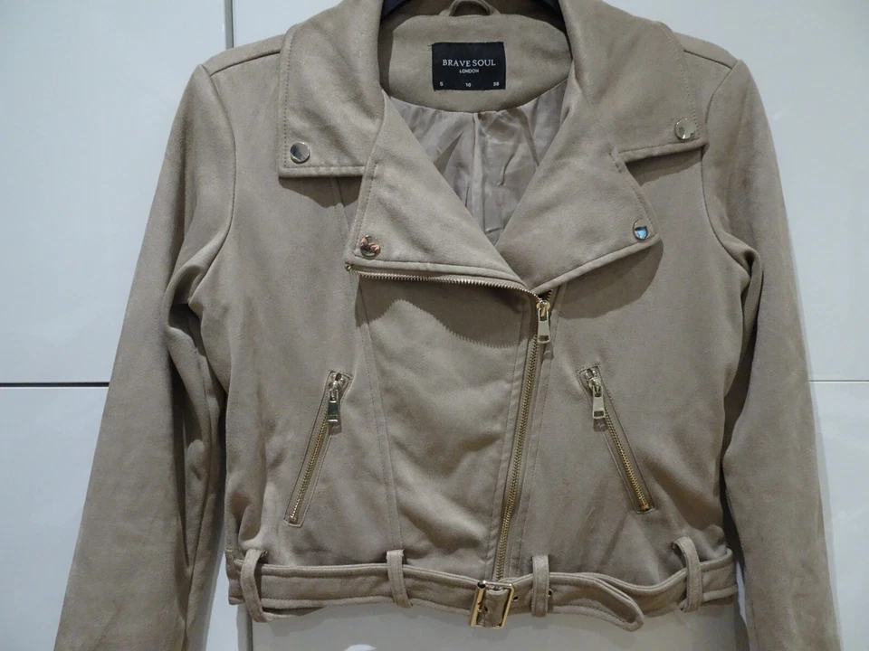 Brave Soul Camel Brown Short Biker Style Jacket Occasion Casual Size 10 - Image 4 of 4