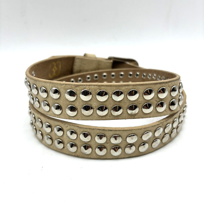 NEW Handmade Beige Ostrich Quill Leather 2 Row Cone Studs Belt Size M 33-37\