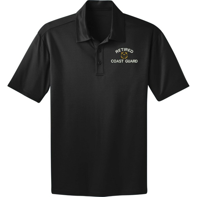Black Dri FIT Polo shirt RETIRED COAST GUARD Embroidered /Add name