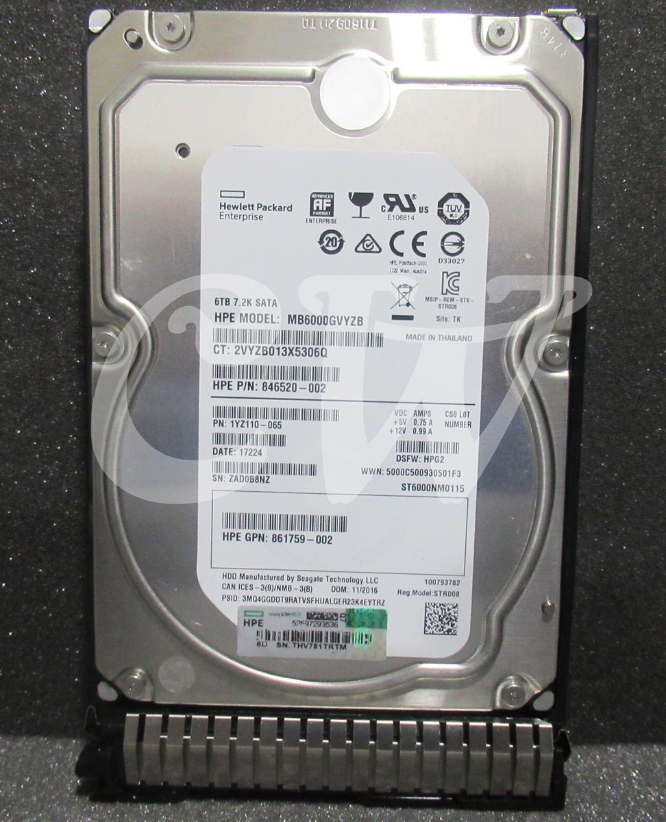 846520-002 861750-B21 HPE 6TB 7.2K 6G Ml HotSwap (512e) 3.5in SATA