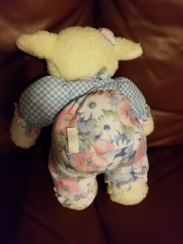 Commonwealth Vintage Sherpa Lamb Daisy Plaid Lace Soft Plush Toy Lovey 16" 1993 - Picture 6 of 9