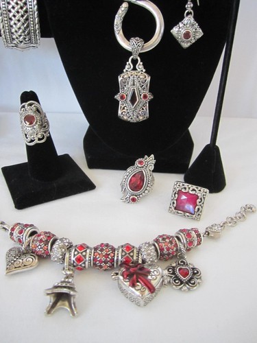 Brighton Double Heart Silver & Red Crystal Voyage Paris Slide Charm Bracelet - Picture 8 of 14