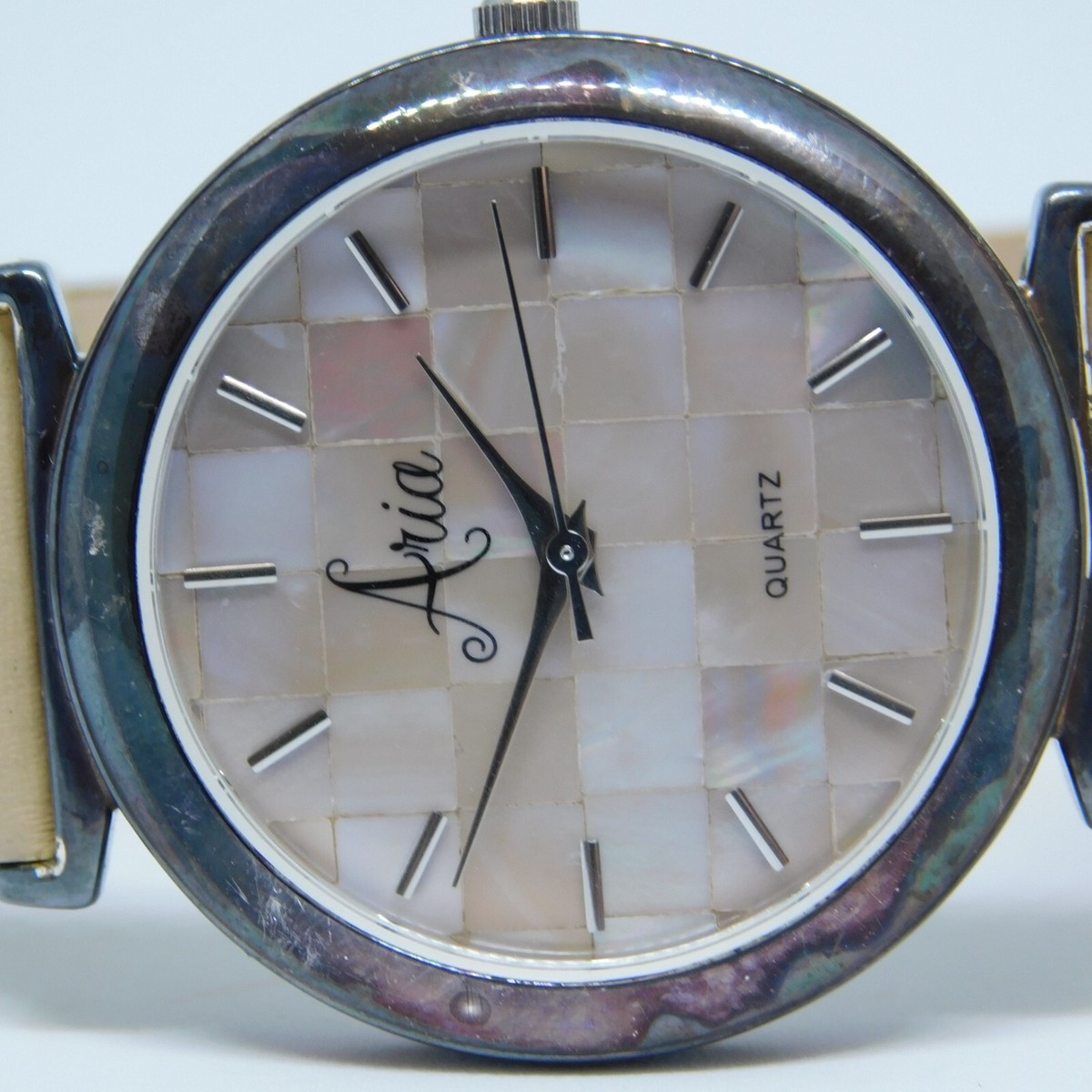 Aria Womens 925 Sterling Silver Quartz Watch Stone Bezel Red Brocade New Battery Aria Wristwatches for sale | eBay main image 4