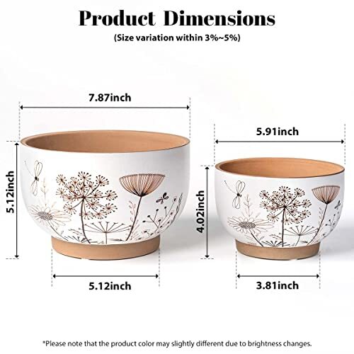 YBX 8 Inch + 6 Inch White&Terracotta Flower Pots, Succulent Ceramic