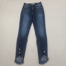 KanCan Jeans Women 0/23 Blue Skinny Dark Wash Stretch Shark Bite Destroyed Denim