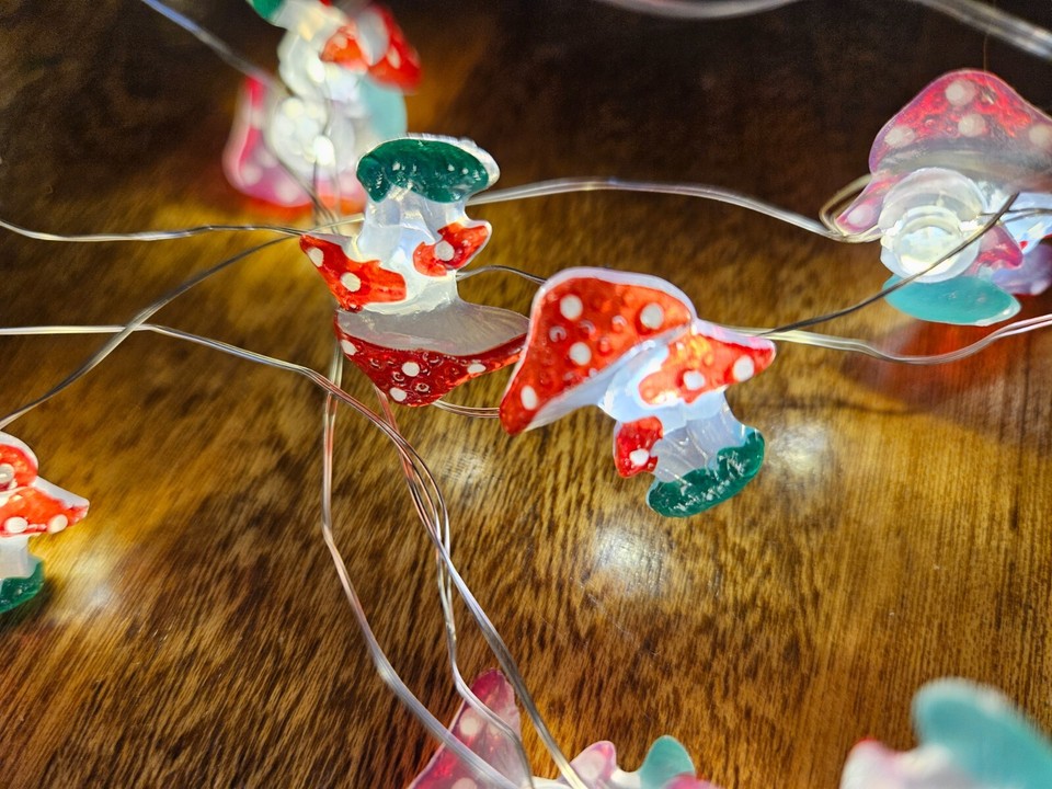 Battery Operated3D Mushroom Copper Wire LED Lights Christmas Fairy