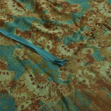 Sanskriti Vintage Sarees Green Printed Pure Georgette Silk Sari 5Yd Craft Fabric