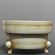 7.0" china antique song dynasty porcelain guan kiln three feet incense burner