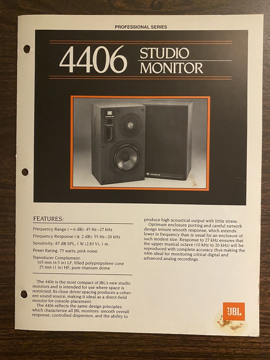 Vtg JBL 4406 Studio Monitor Speaker Professional Series Brochure