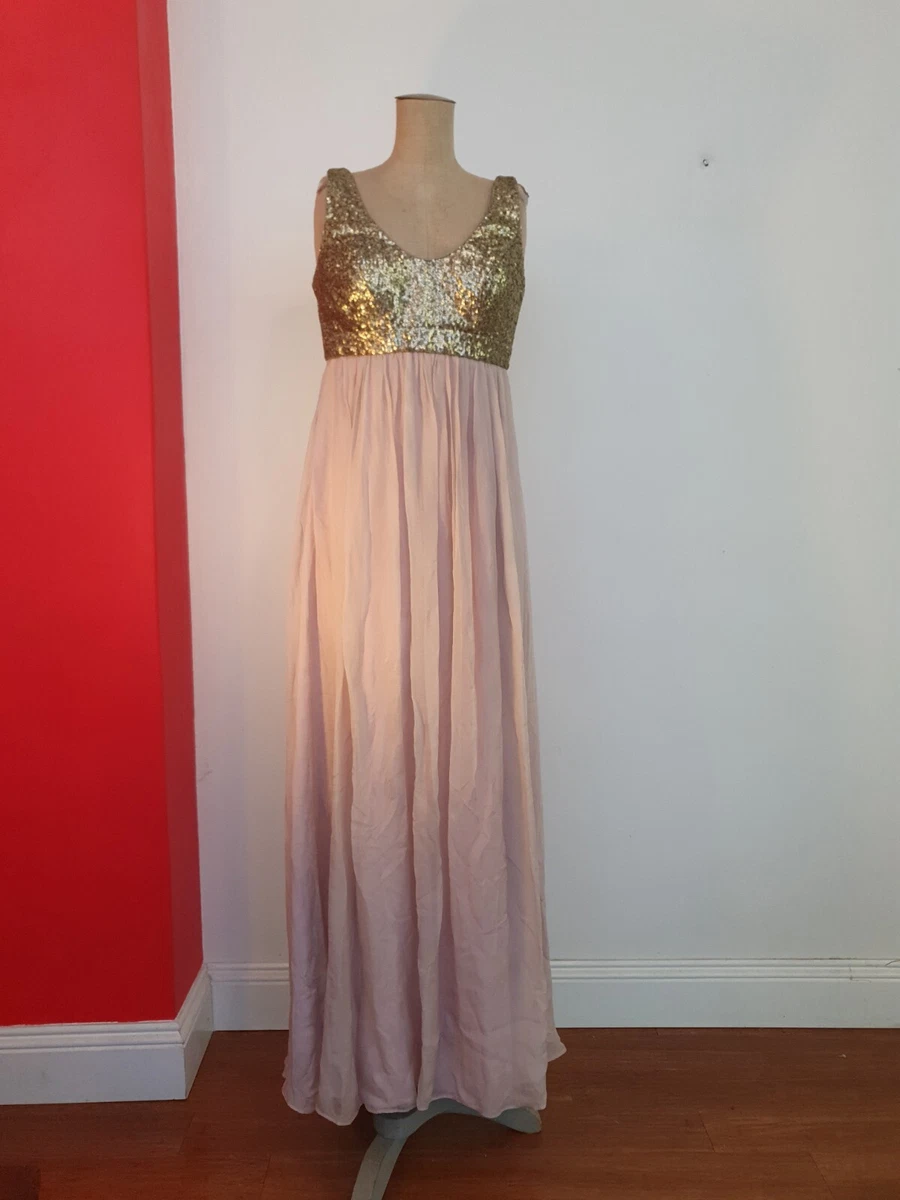 GEORGE Evening Dress Gold Sequins Rose Silk 8 10 Empire Cocktail