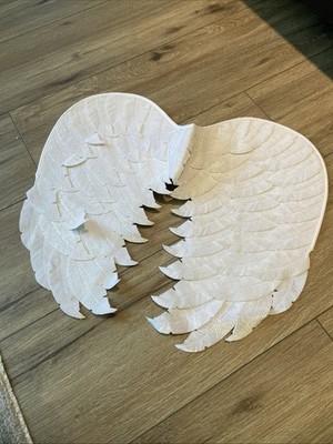 Angel Wings Costume White Felt Feather Clear Adjustable Straps 19'' Long 23'' Wide