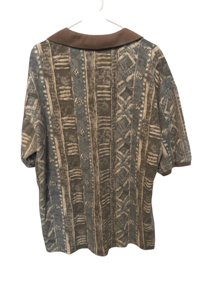 Camisa polo de golf vintage Bugle Boy - AOP abstracta años 90 impresión artística, talla XL Foto 2 de 3