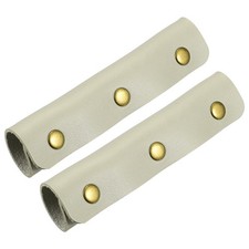 2 Pcs Leather Luggage Handle Wraps Fine Texture Bronze Buckle, Light Gray