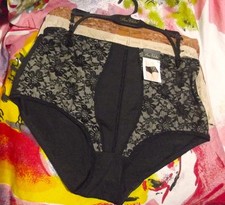 3 NEW PRIMA VALENTINA 68022 BK LACE OVERLAY PANELS MICROFIBER BRIEF PANTIES XL