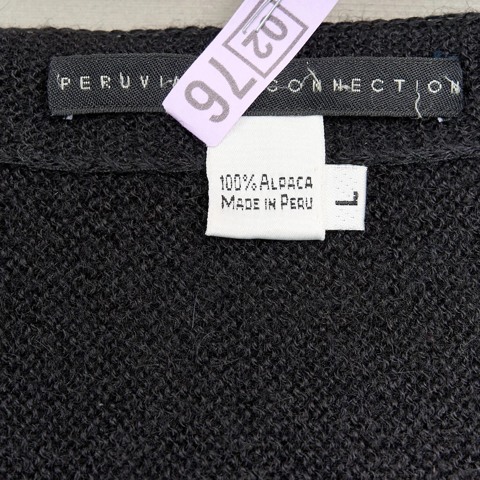 Peruvian Connection Alpaca Cardigan Sweater Men L Black V-Neck Pockets - Image 4 of 4