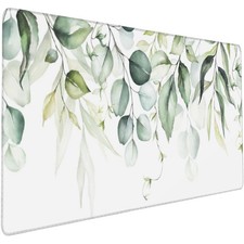 Large Gaming Mouse Pad for Desk, Watercolor Green Leaves and Branches Desk Ma...