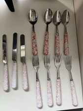 Cath Kidston 11 Piece Stainless Steel Cutlery Set in Floral Print, Faded/used