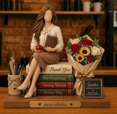 Personalized Teacher Gift Wooden Block, Custom Name Best Teacher Ever Decor