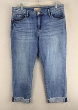 Kut From The Kloth Jeans Women  s Sz 12 Amy Crop Straight Leg Cuffed Blue Denim