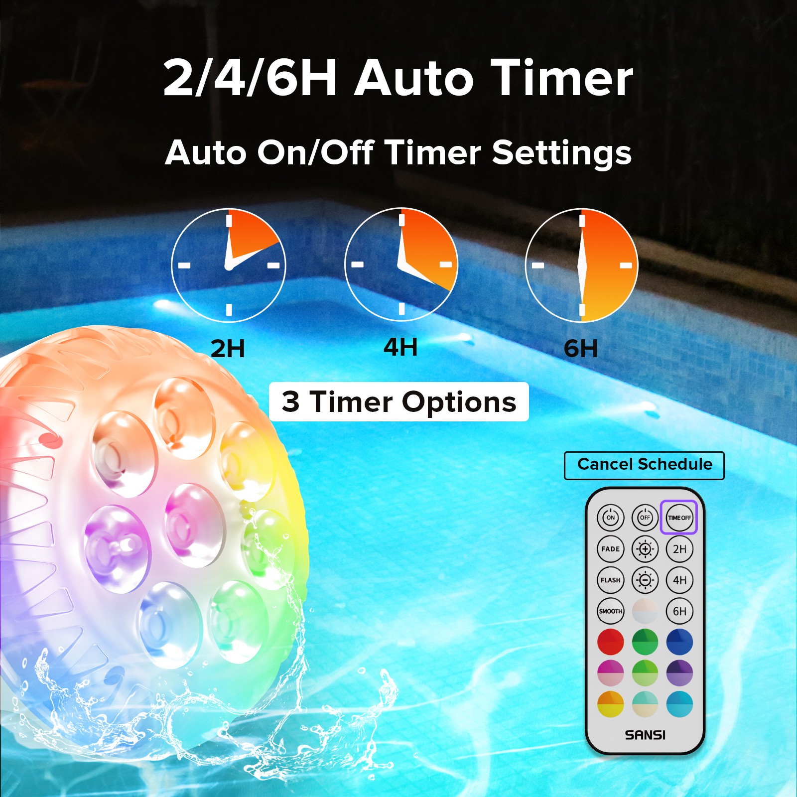 SANSI 2/4/6/8PCS Pool Lights Underwater Submersible LED Light IP68 RGB ...