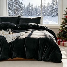 Velvet Duvet Cover Set Oversized King Size, Oversized king 120" x 98" Black