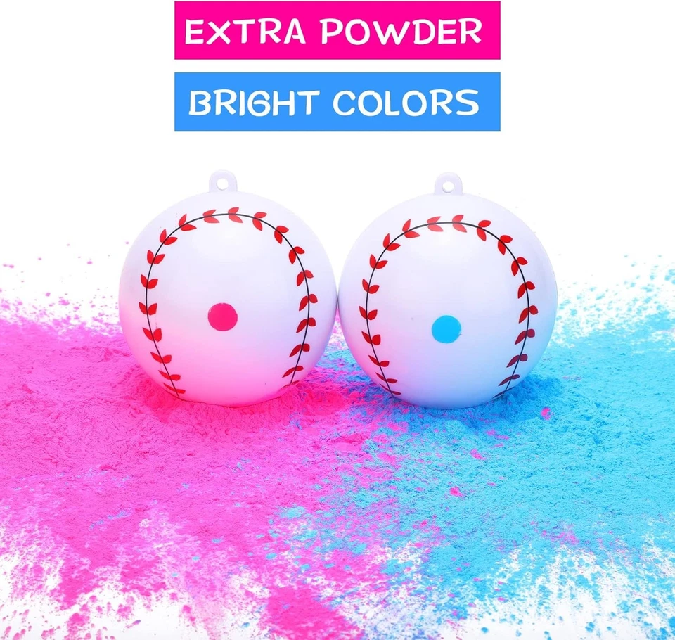 Juego de béisbol revelación de género 2 bolas en polvo AZUL ROSA PRECARGADAS PARA NIÑA O NIÑO Foto 4 de 4