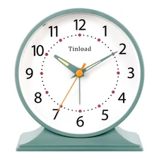 4.5" Antique Retro Analog Alarm Clock, Small Silent Bedside Desk Clock with M...