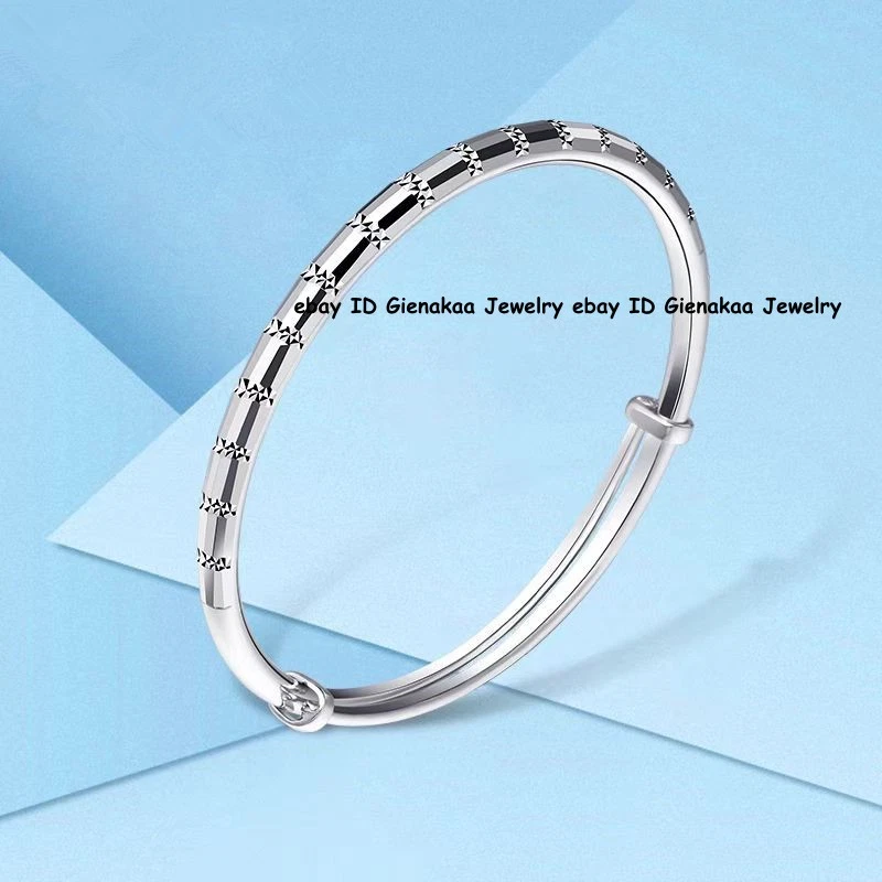 Reines PT950 Platin 950 Armband Herren Damen 3 mm Vollstern Push Up Armreif 13,2 g