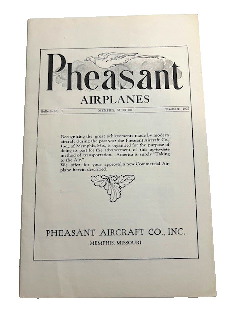 1927 PHEASANT AIRPLANES BROCHURE MEMPHIS MISSOURI AVIATION AD - #803