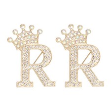 Letter Brooch Pins, 2Pcs Initial Rhinestone Alphabet R Badges Pin, Gold Tone