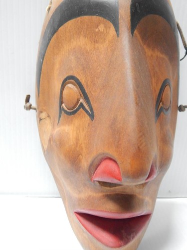 VINTAGE NW COAST SALISH INDIAN ALDER WOLF TRANSFORMATION MASK - V. MOON - Picture 2 of 8