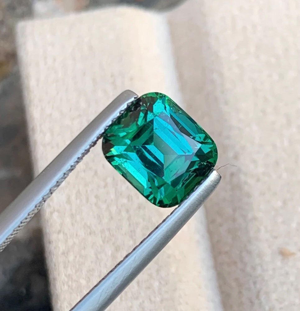 2.60 Carats Bluish Green Tourmaline Cushion Cut Natural Afghani Loose Gemstone