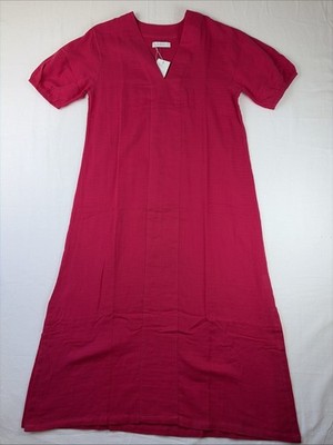LAKE Gauze Caftan Dress Medium Heatwave Pink Lightweight Boho Lagenlook Beachy