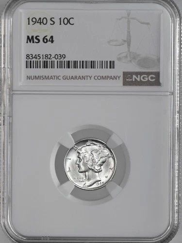1940-S  10C  MERCURY SILVER DIME  "SAN FRANCISCO MINT"  NGC MS64 #8345182-039