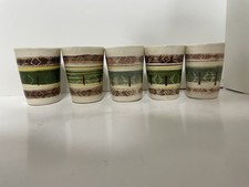 Mary Lundstrom MCM Art Pottery Drinking Tumblers Set of 5 Hieroglyph Brown Green