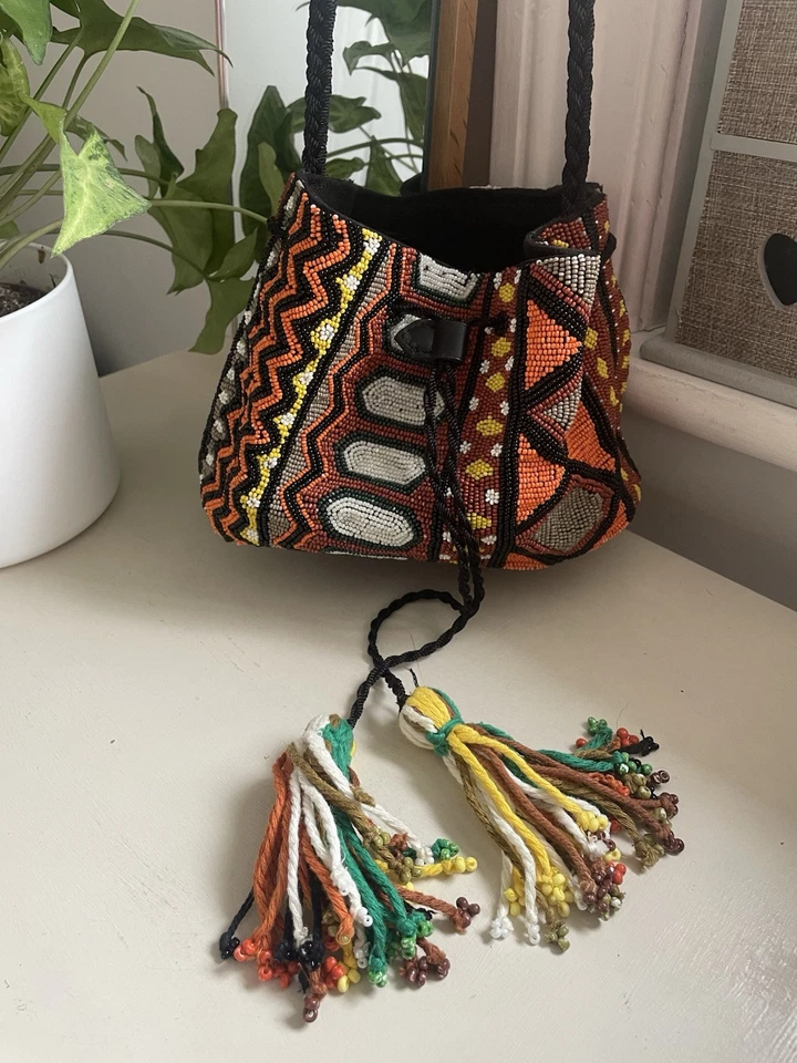 Zara 1990s Classic Boho Bucket Bag Beaded - Image 2 of 4
