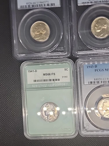 1942-p MS66 Type 2, 1955-d MS66, 1941-d MS66 FS, 1943-D MS63 FS NICKEL LOT