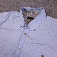 Ted Baker Casual Button-Down Shirt Mens 6 XL Blue Geometric Short Sleeve